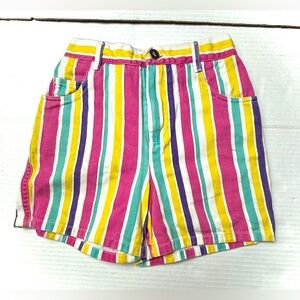 Vintage Bonjour Kids Girls 6‎ Candy Striped Y2K Shorts 90s Retro Rainbow Stretch
